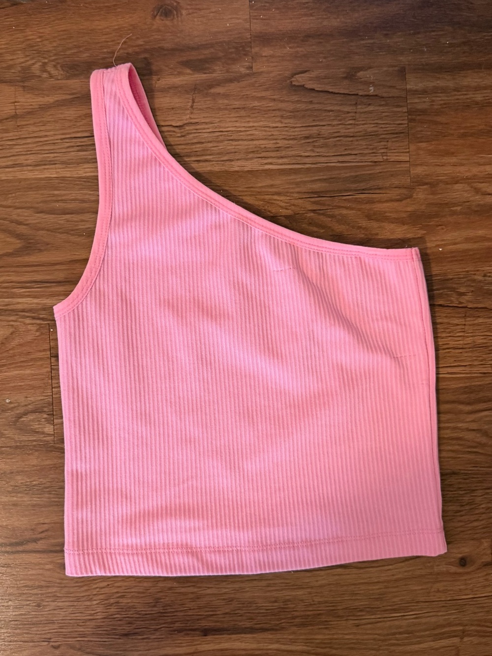 Pink Ribbed One Shoulder Tank Top - Size XS